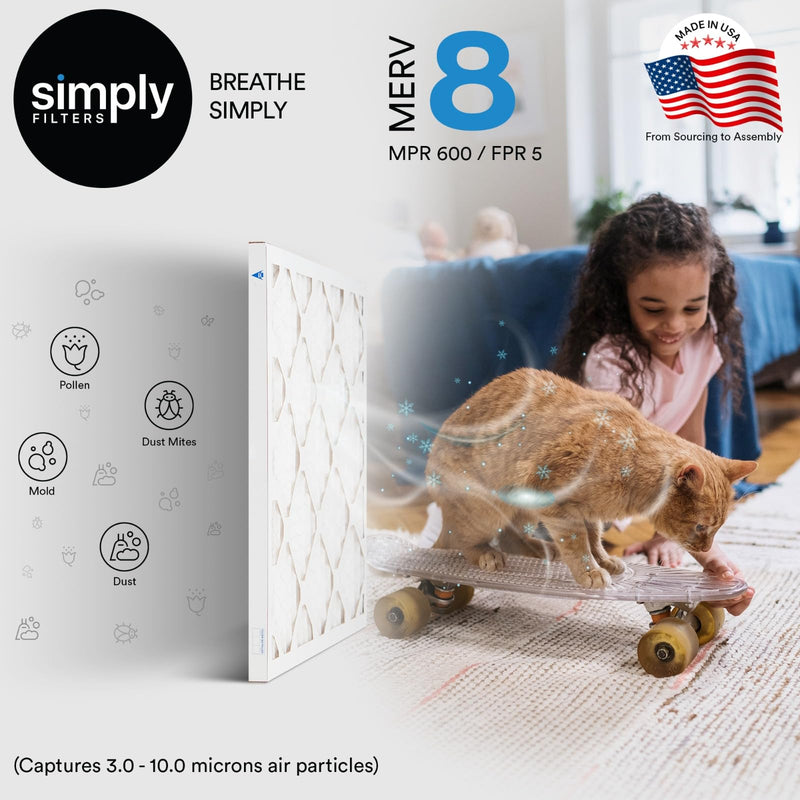 Simply Filters 12x18x1 MERV 8, MPR 600, Air Filter (6 Pack) - Actual Size: 12"x18"x0.75" HVAC, AC Furnace Air Filter