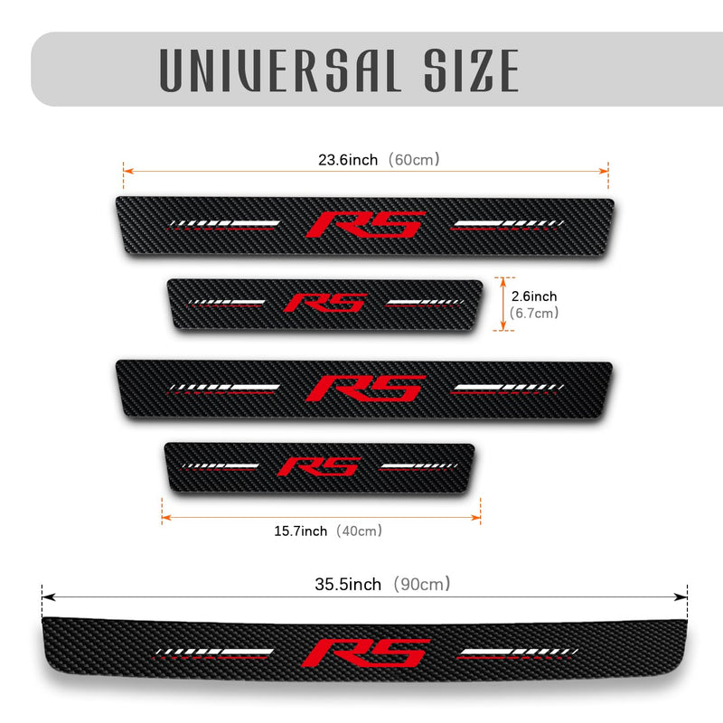 5Pcs Door Sill Plate Protectors Compatible with Chevy Camaro RS Car Accessories, Carbon Fiber Leather Door Sill Stickers for Camaro RS Auto Accessories 5PCS - Combo Red RS