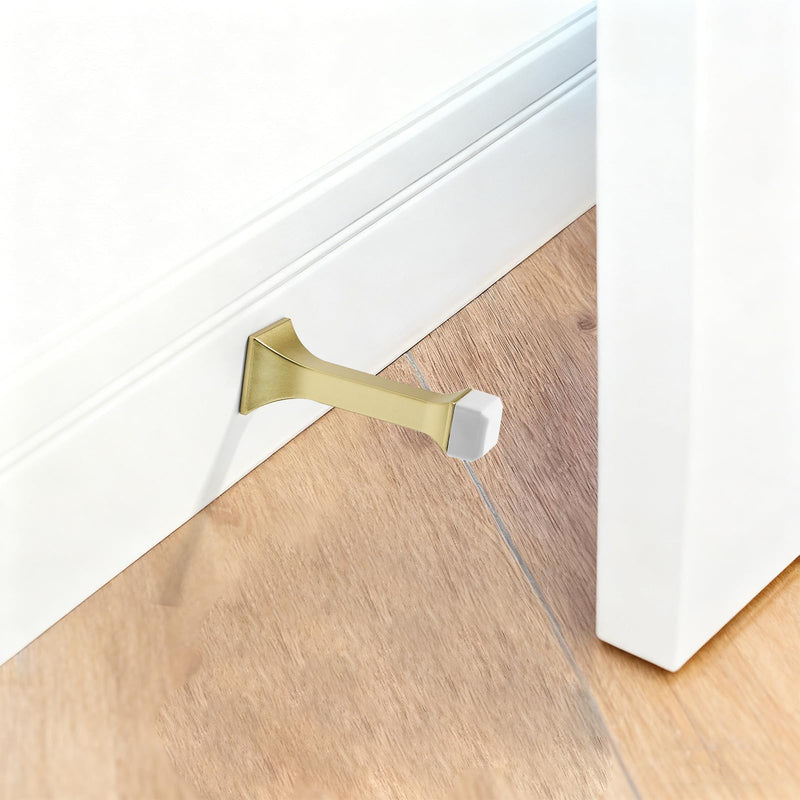 Khtumeware 10 Pack Brushed Gold Heavy Duty Solid Rigid Door Stop-3",with Soft Rubber Tip, Zinc Door Stopper Protect Wall & Door,Satin Gold
