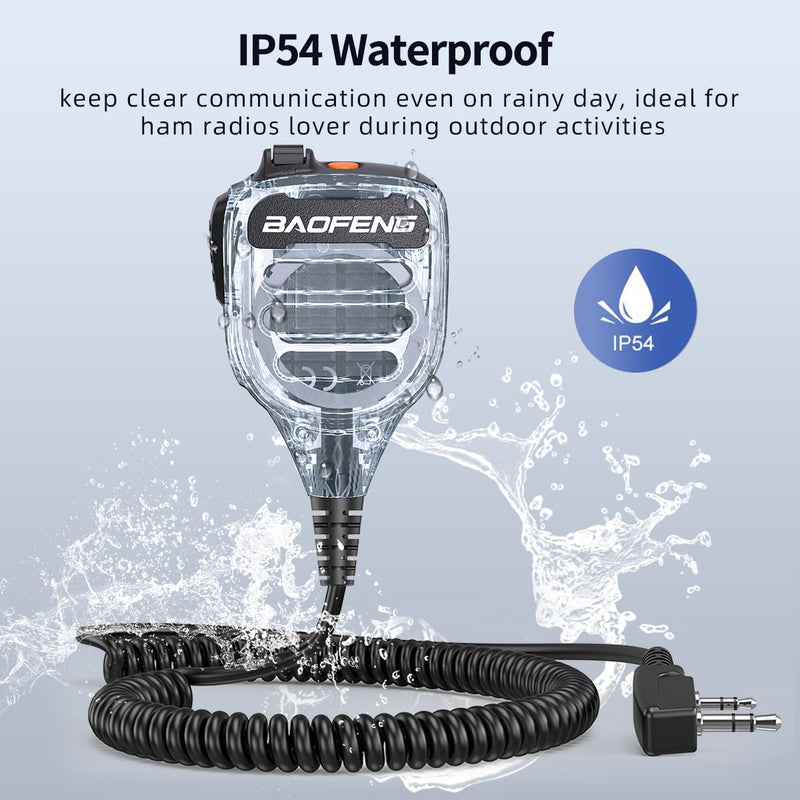 Baofeng Microphone Handheld Heavy Speaker BF-850 Ham Radio Mic IP54 Waterproof Volume Adjustable Speaker Mic for UV-5R BF-F8HP PRO AR-5RM UV-21R for Kenwood Retevis Walkie Talkies(2 Pack) Clear