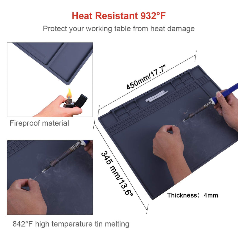Premium Heat Resistant Anti Static Mat for Computer, Laptop, Cellphone Electronics Repair, HPFIX ESD Safe Soldering Mat for for BGA and Gun Soldering Iron, Workbench (17.7" x 13.6") HPESD-003