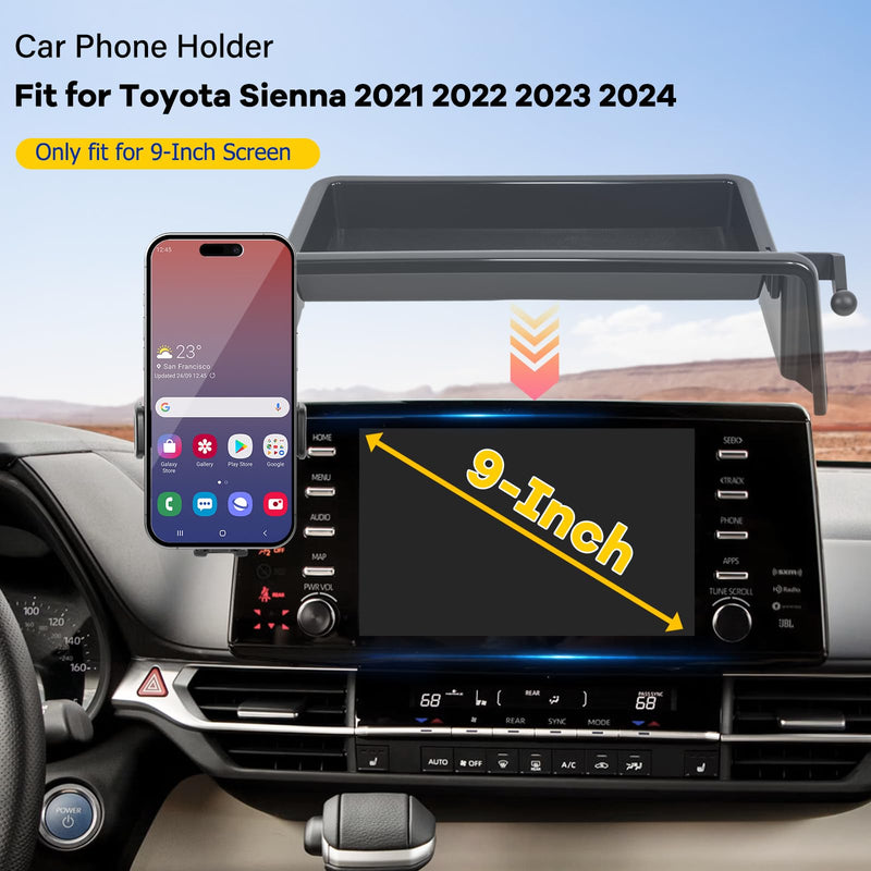 Car Phone Holder Fit for Toyota Sienna 2021 2022 2023 2024 w/DashTray Storge Box Organizer-Cell Phone Mount for Sienna Accessories 9 inch Touch Screen 360 Degree Rotation (Not fit Sienna 2025) For Toyota Sienna 2021-2024 9inch