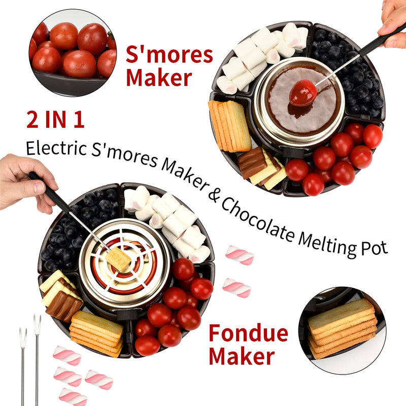 BADALU 2 in 1 Electric S'mores Maker & Fondue Pot, Temperature Control Tabletop Indoor S'mores Maker Kit with 4 Roasting Forks Housewarming Christmas Gifts,Family Gifts
