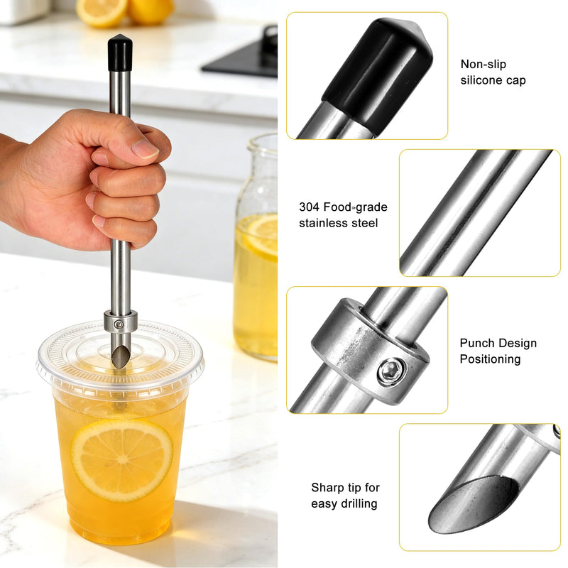Yoption Lemonade Stand Supplies Tool Kit, Include Muddler, Straw Puncher, Stainless Steel 3-5 Gallon Water Jug Stand, Dispenser Valves, Straw Brush and Mixing Spoon for Lemonade Preparation
