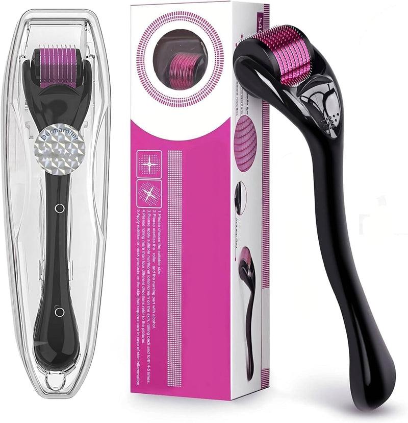 Hair Growth Derma Roller 0.5mm for Men - Scalp Massager Microneedling Roller with 540 needles for Acne Scar Removal - Rosemary Oil Scalp Treatment- Beauty and Folic Stimulator 1.5mm Derma Roller