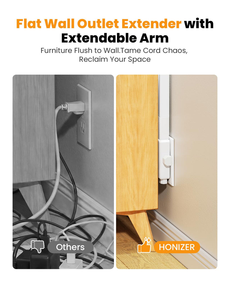 Flat Outlet Extender Stick,6 Widely Outlets,20W USBC,Extendable 11.6"-35.4" | Adjustable Wall Outlet for Behind Couch Bed TV Dresser Desk Dorm,3 Side Plug Outlet&Phone Ledge,Sag-Free 4 Way Fixed