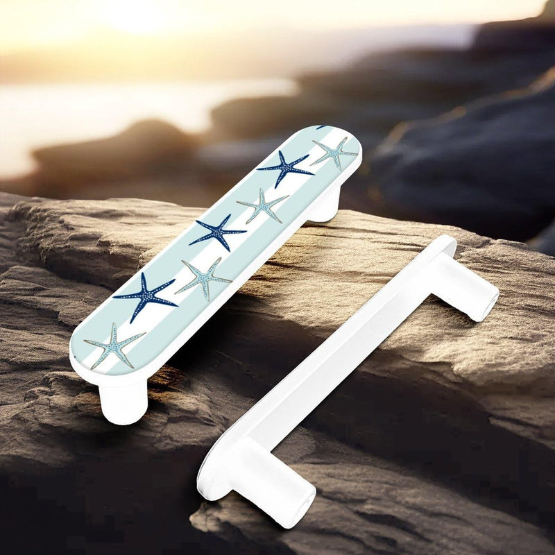 4 Pack Blue Starfish Cabinet Pull 3-3/4 Inch (96 mm) Center to Center White Cabinet Handles Unique Drawer Pull Bathroom Drawer Handle Kitchen Cabinet Hardware