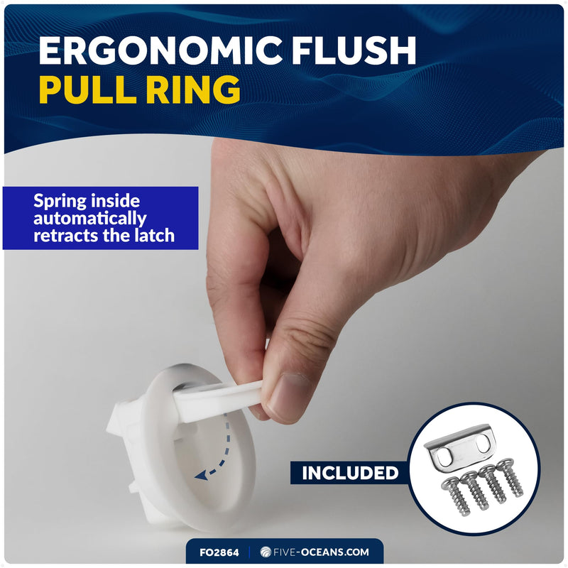 Five Oceans 2" Flush Pull Slam Latch Door Hatch, White UV-Stabilized and Corrosion-Resistant ABS Plastic, 2-Inch Cutout Hole Required - FO2864