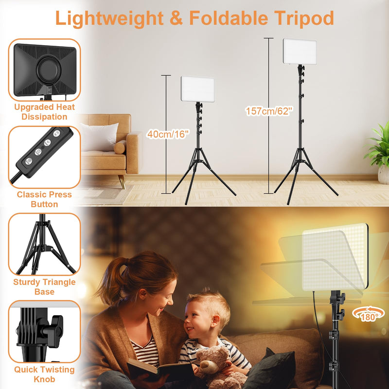 2-Pack LED Video Light Kit, Anautin 15W/1700Lux Photography Lighting with Tripod Stand, 2500-8500K Studio Light, Dimmable Stream Panel Light for Video Recording Gaming TikTok YouTube Podcast Makeup 2-Pack