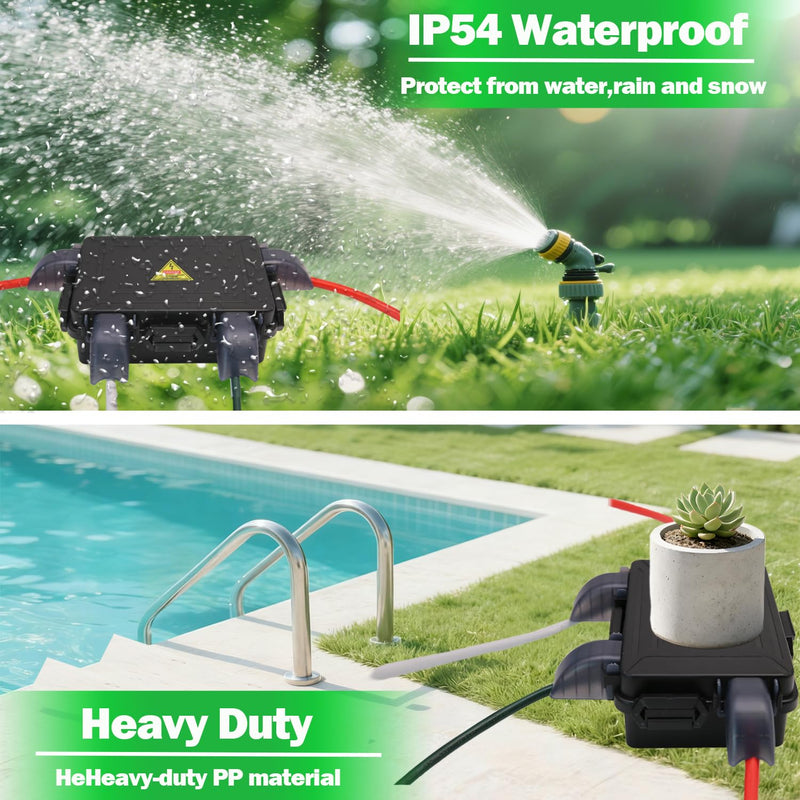 Small Outdoor Electrical Box (Inner 7.3 * 5.1 * 1.6) with Clear Waterproof Shield,Waterproof Extension Cord Cover,Weatherproof Connection Box with 4 Cable Entry for Plug,Connector(2PCS,Black) 2PCS Small