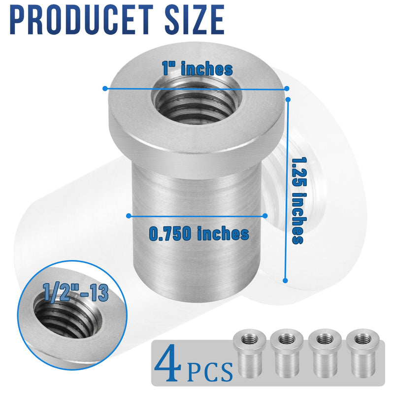 Weld-On Nut,1/2"-13 Thread Long Threaded Stepped Female Weld Nut Steel Chassis Mount Tab Pack of 4 1/2"-13 4-Pack
