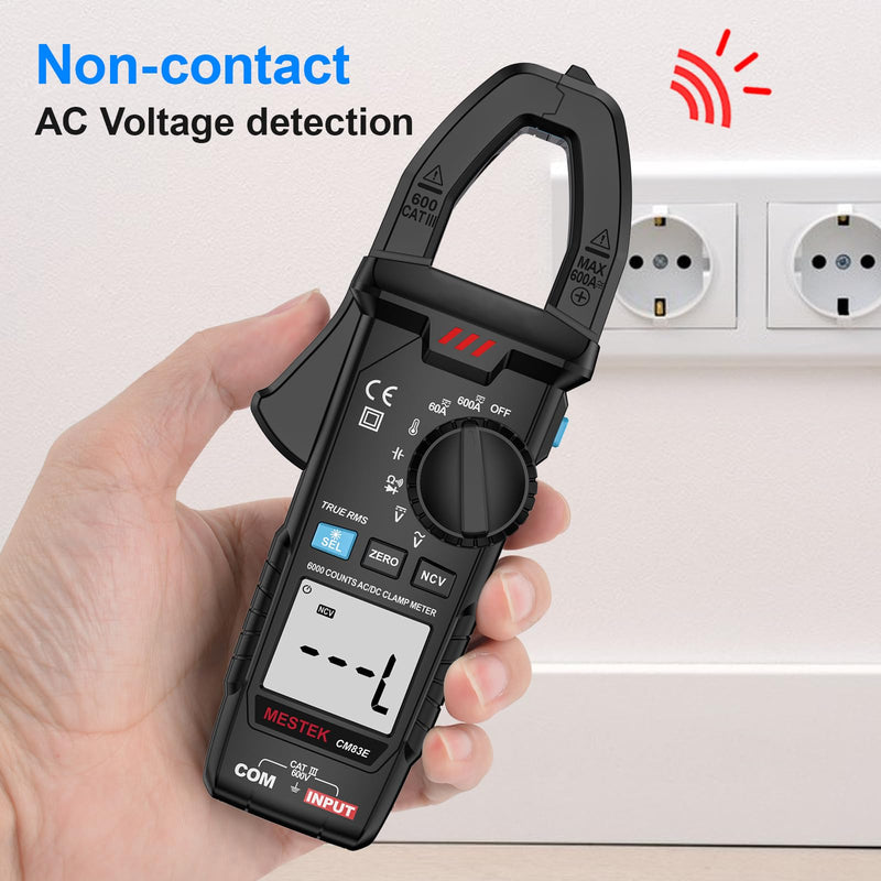 MESTEK Digital Clamp Meter Multimeter, TRMS 6000 Counts 600A Current Amp Volt Meter, Auto-Ranging Voltage Tester Measures AC DC Current Voltage Resistance Capacitance Temperature Diodes Continuity NCV