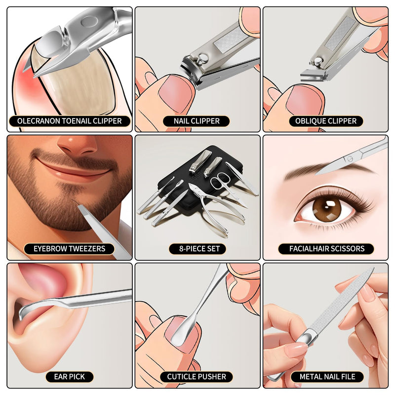 Precision Nail Grooming Manicure Sets Pedicure Kits Stainless Steel Nail Clipper Personal Care Tools with PU Leather Case