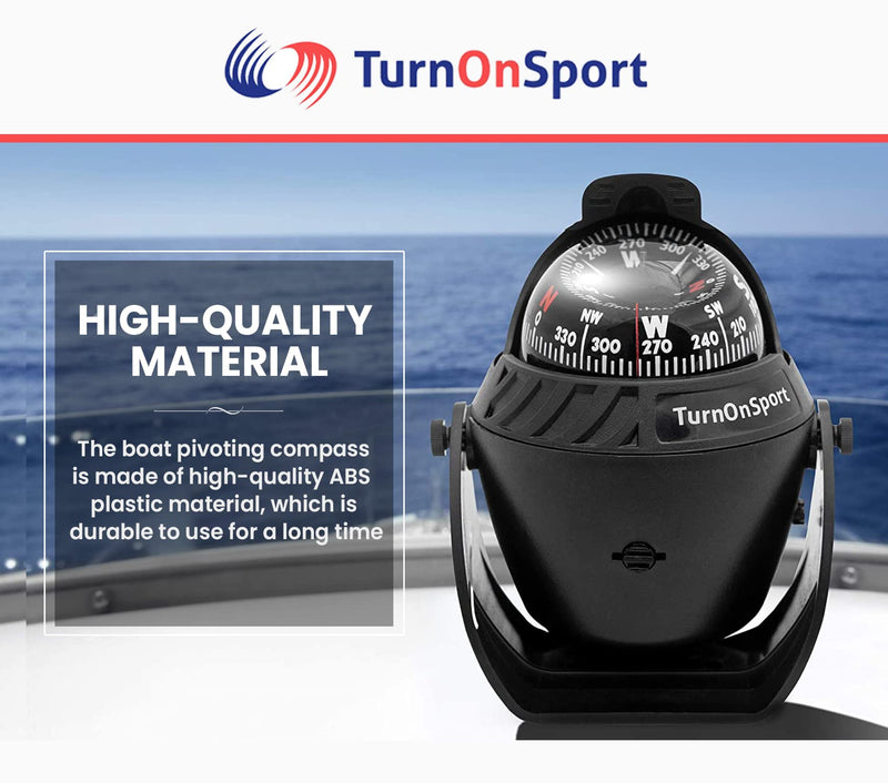 Boat Compass Dash Mount Flush - Boating Compass Dashboard Suction - Navigation Marine Compass Boats Surface Mount - Illuminated Dashboard Compass Ship - Electronic Sea Compass Black