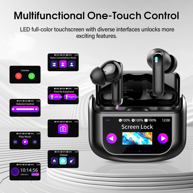 Wireless Earbuds, AI Translation Earbuds Real Time Touch Screen | 5 EQ Modes, 48H AI Ear Buds with ANC Noise Cancelling/Transparency Mode, IPX7 Waterproof, 164 Language/7 Translation Modes Premium Black