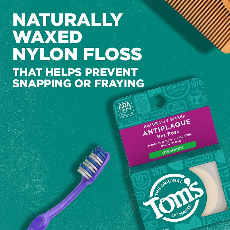 Tom's of Maine Naturally Waxed Anti-Plaque Flat Floss Spearmint 32 Yards (Pack of 5)