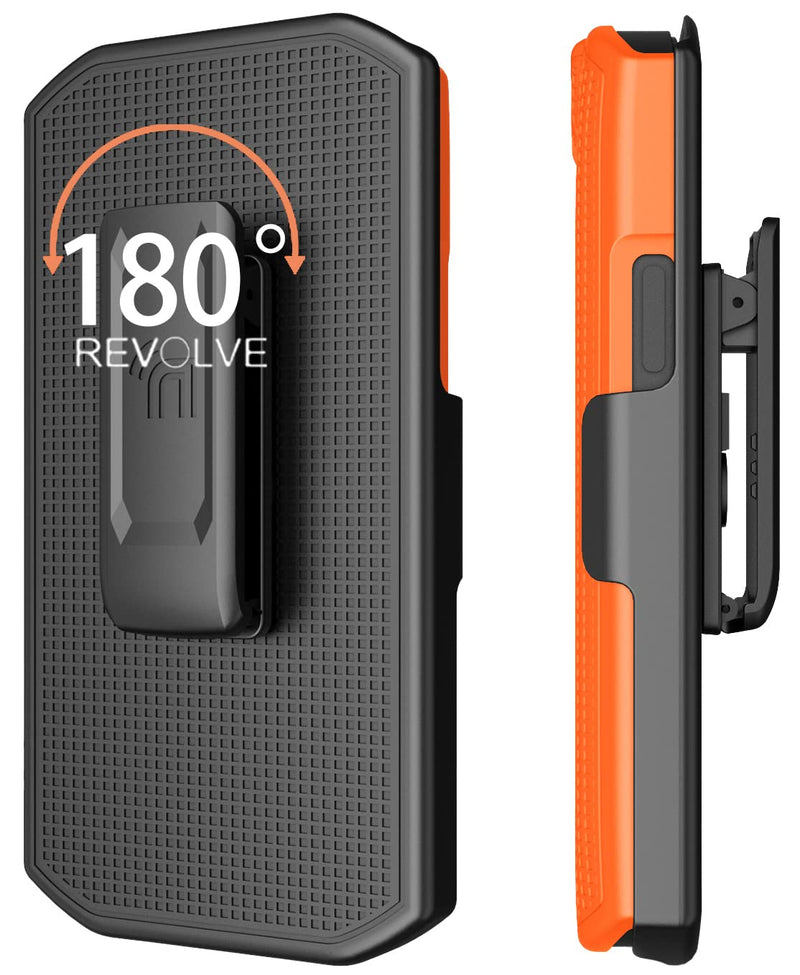 Case with Clip for Zebra TC21 TC26 Mobile Computer Scanner, Nakedcellphone Slim Hard Shell Cover with Kickstand and [Rotating/Ratchet] Belt Hip Holster Combo - Bright Orange