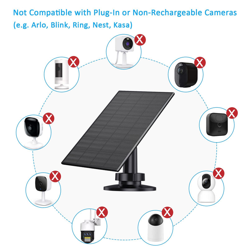 2W Solar Panel for Security Camera Outdoor, USB/USB-C Charger with IP65 Waterproof, 360° Adjustable Mount & 7.2ft Cable, Compatible with Rechargeable Battery Cameras (2 Pack, Black) 2W-2 Pack-Black