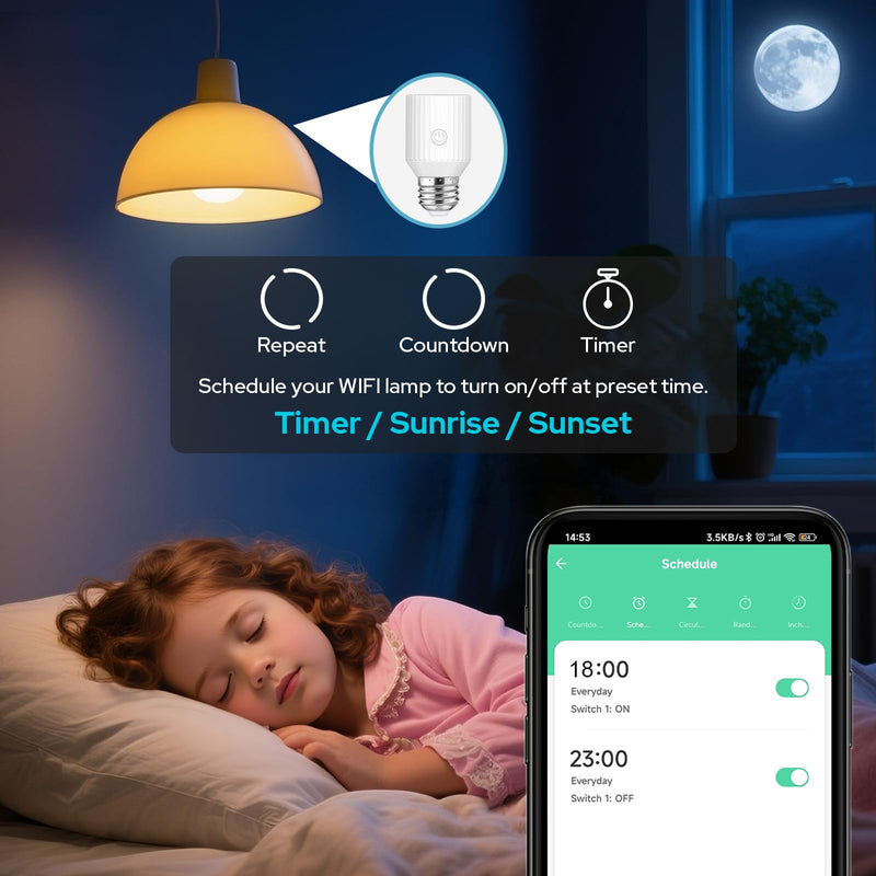 LoraTap Smart Wi-Fi Light Bulb Socket Adapter, Voice for Alexa/Google, Smart Life App Group & Timer, 60W Max, Incandescent Compatible, E26/E27, 2 Pack