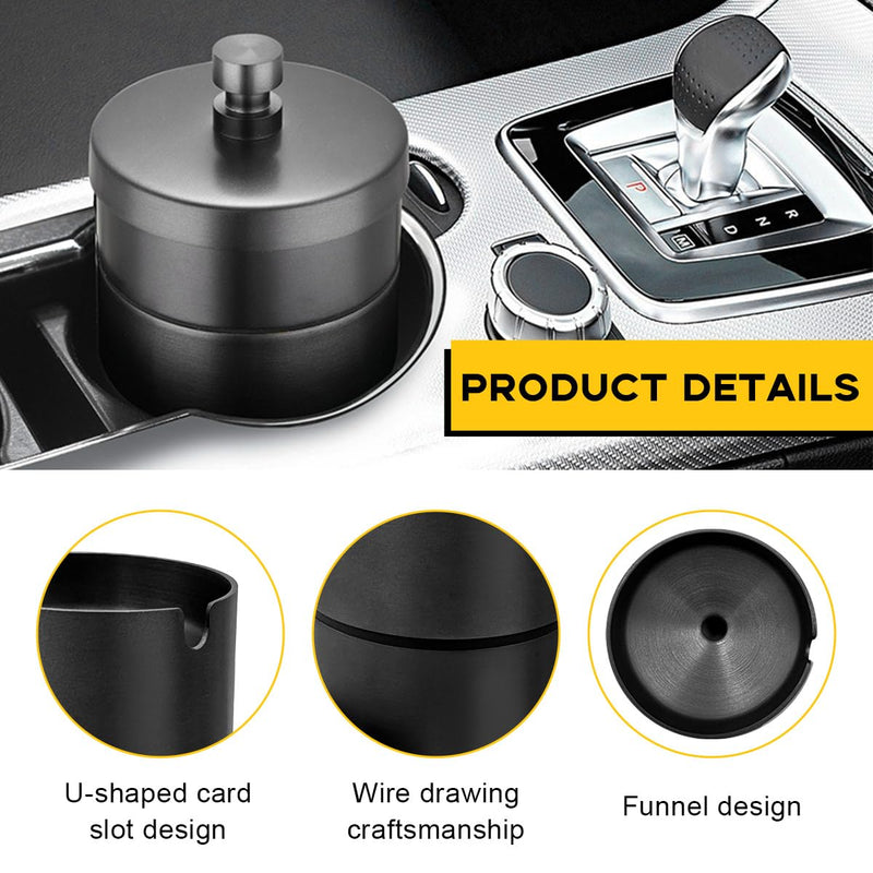Car Ashtray with Lid, Stainless Steel Smokeless Smell Proof Auto Ash Tray, Detachable Mini Portable Cup Holder Cigarette Ashtray for Vehicle Office Home, Car Accessories (Black) Black