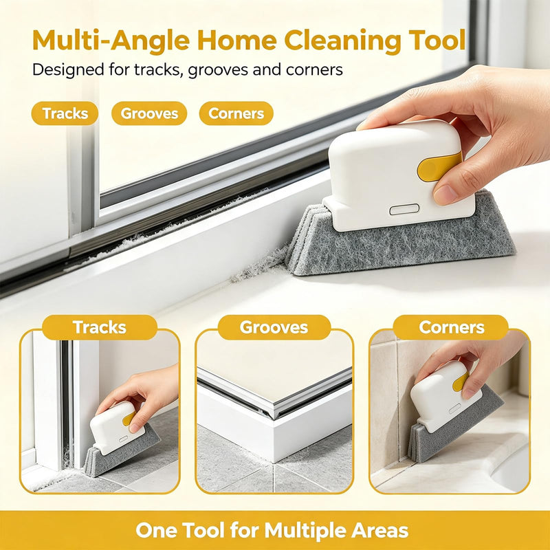 Magic Window Track Cleaning Brush, Handheld Triangular Groove Scrubber | Magic Window Track Cleaning Brush, Multifunctional Sliding Door Track Cleaner for Window, Car, Yellow
