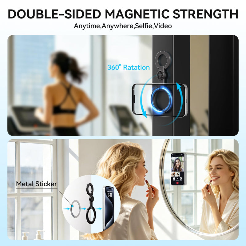 Magnetic Phone Ring Holder for MagSafe - Cell Phone Grip Stand with Aromatherapy Double-Sided Finger Grip Stand Compatible with iPhone 17/16/15/14/13/12 Series and Magnetic Car Mount (Black) Black