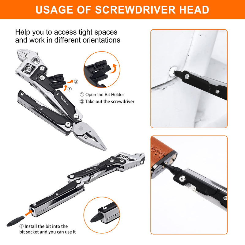 NexTool W4 Adjustable Ratchet Wrench Multitool, 11-IN-1 Foldable EDC Tool with Pliers, Knife, Saw and Screwdriver, Multi Tool for Camping, DIY, and Gifts for Him Full Size