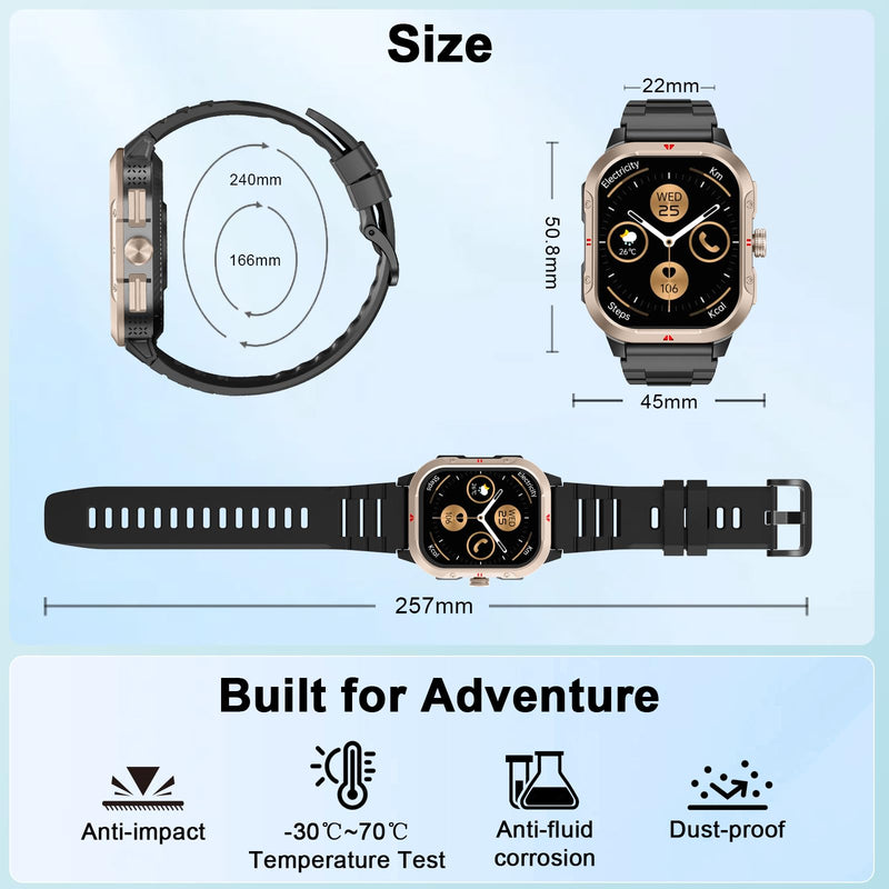 Smart Watch for Men Built-in GPS, 2.06" Military Fitness Tracker IP68 Waterproof, Fitness Watch with Heart Rate/Sleep, Smartwatch with Answer/Make Calls, 100+ Sport Modes for iPhone/Android, Black A-Black