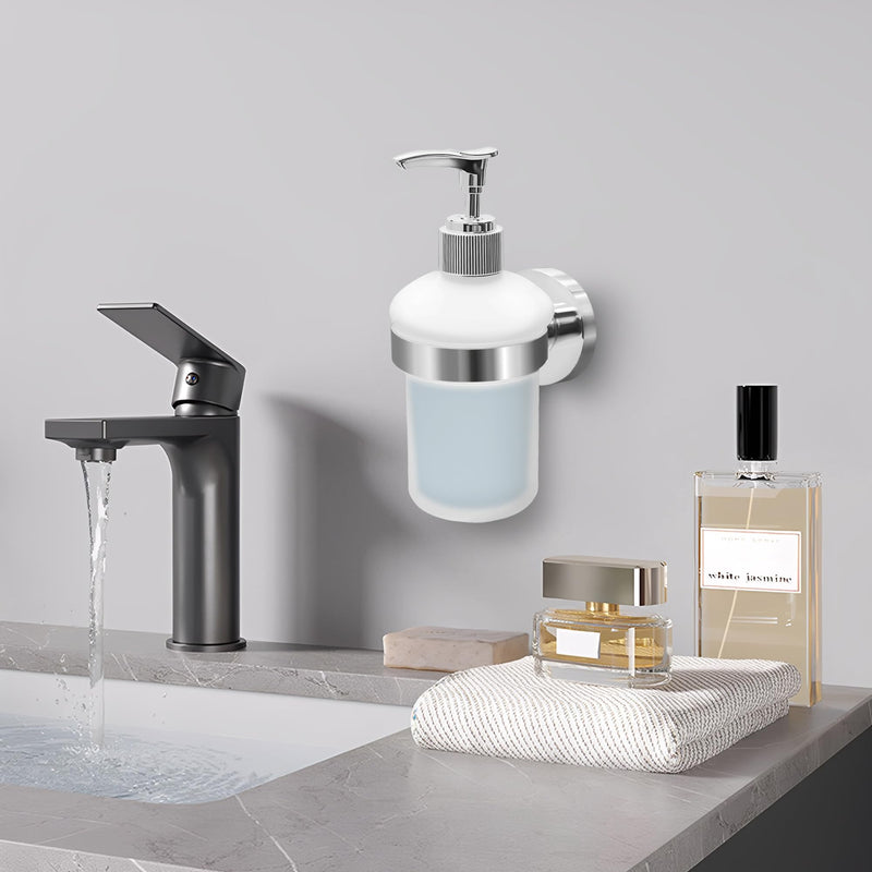 Bathroom Glass Soap Dispenser with Chrome Holder Wall Mounted