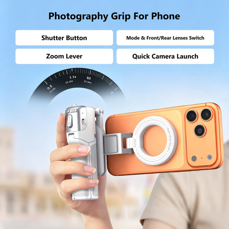 [3 in 1] Magnetic Phone Camera Shutter Grip, Extendable Selfie Stick & Tripod Portable for Magsafe iPhone & Android with Detachable Wireless Shutter Button Remote Control Ergonomic Handle - Black