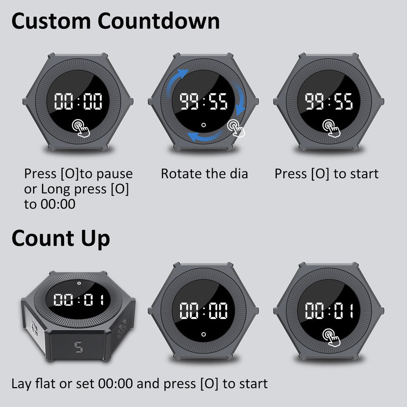 Pomodoro Timer with Gravity Rotation, 99 Minutes Desk Productivity Timer, Countdown & Countup Focus Time Management Tool for Kitchen, Work, Study, Adjustable Sound & Brightness, Magnetic Pad Back.