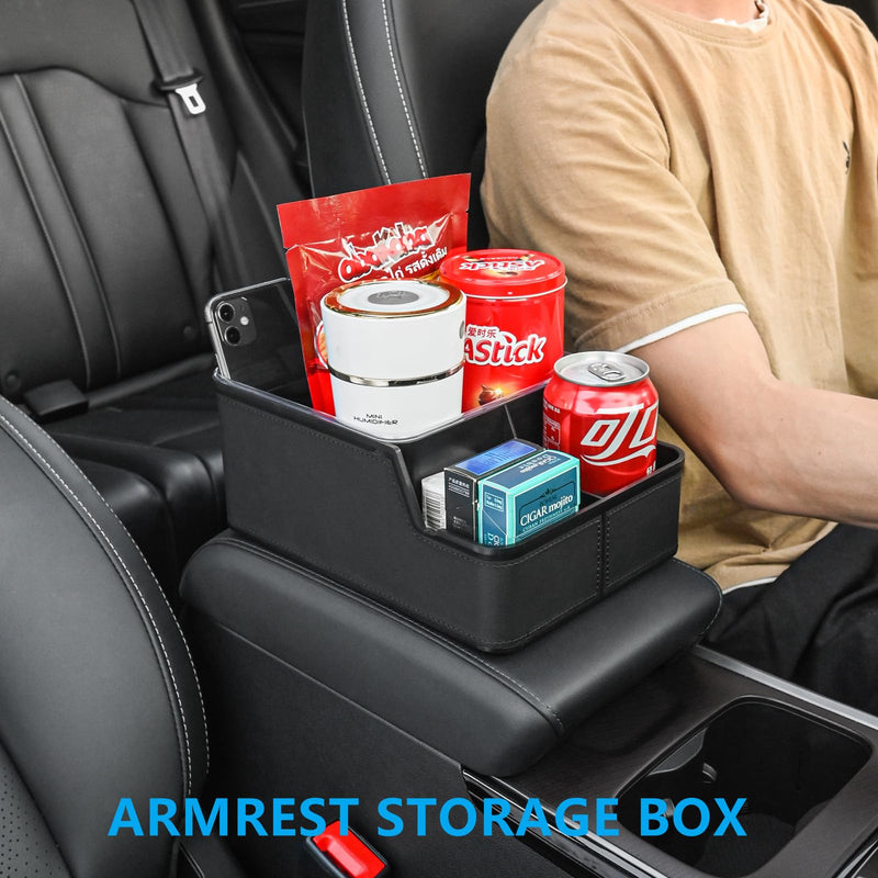 Car Storage Organizer Between Seats,Center Console Armrest Storage Box Back Seat Organizer with Small Compartment Car Interior Storage Box,Cup Holder Tray with Non-slip Mat(Black) Black