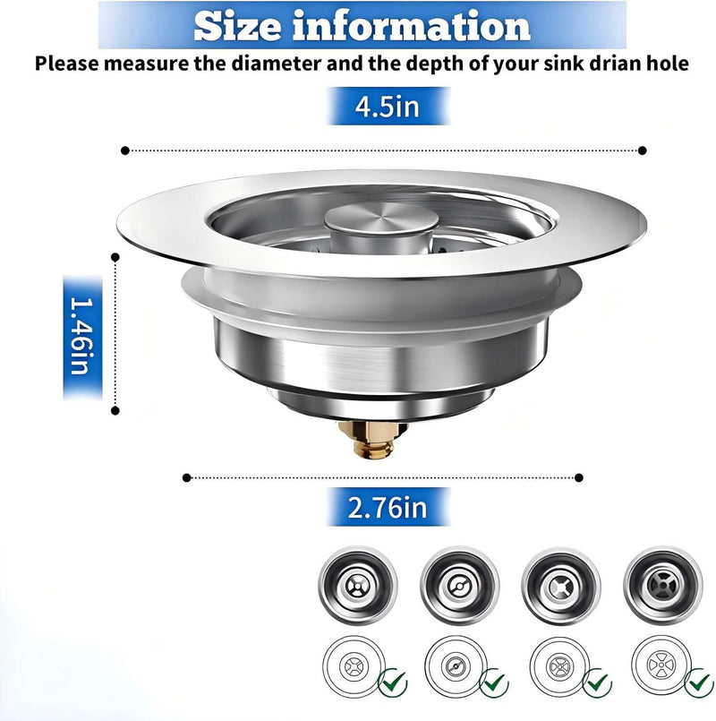 2 Pack Kitchen Sink Drain Strainer/Stopper, US 3-1/2", 304 SS 2