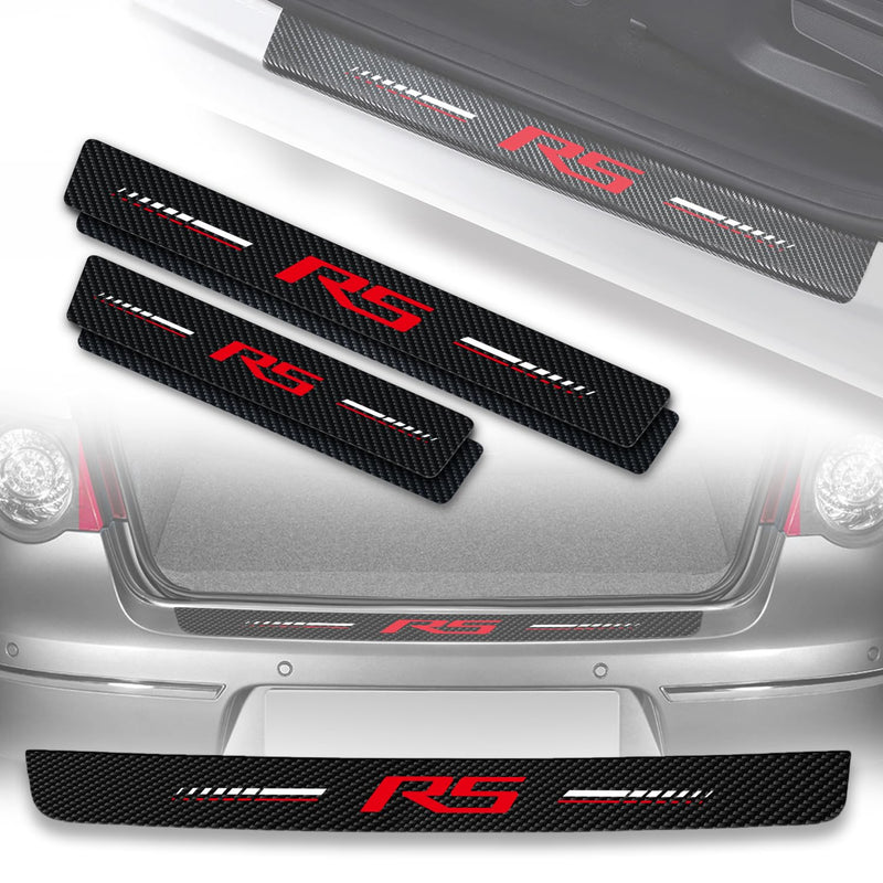 5Pcs Door Sill Plate Protectors Compatible with Chevy Camaro RS Car Accessories, Carbon Fiber Leather Door Sill Stickers for Camaro RS Auto Accessories 5PCS - Combo Red RS