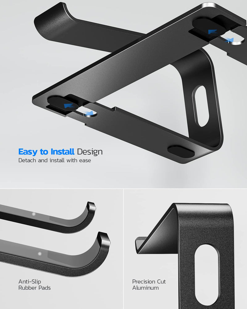 Nulaxy Laptop Stand, Ergonomic Aluminum Laptop Computer Stand, Detachable Laptop Riser Notebook Holder Stand Compatible with MacBook Air Pro, Dell XPS, HP, Lenovo More 10-15.6” Laptops C-Black