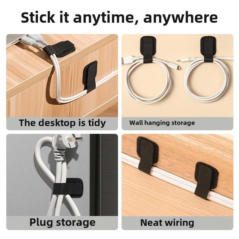 30-piece Set of Nylon Self-adhesive Under-desk Cable Ties, Multi-purpose Cable Ties, for Home and Office Use. Black 30