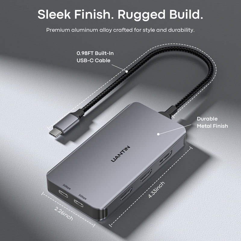 UANTIN Laptop Docking Station 3 Monitors, 8-in-1 USB C Dock with 2 HDMI, DP | USB C Docking Station Dual Monitor with 4K@60Hz HDMI, DisplayPort, USB A & USBC Data, 100W PD, USBC Adapter for Dell,HP