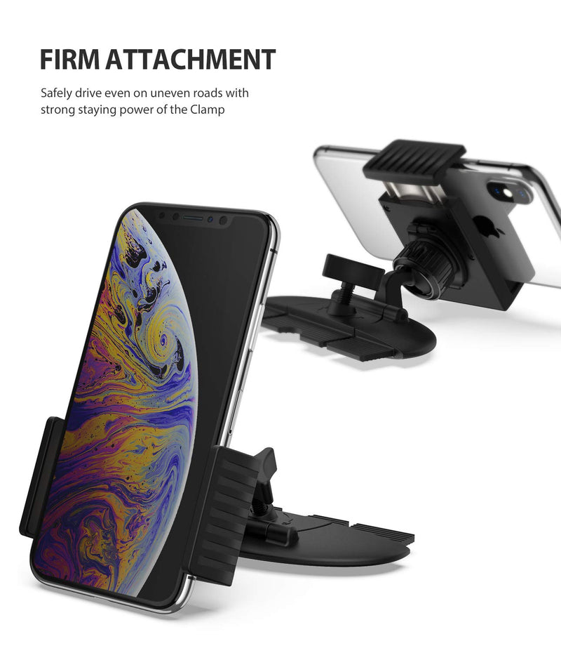 Ringke 2 in 1 CD Slot Car Phone Holder Mount One Touch Premium Adjustable Phone Grip Strong Magnet Clip Cradle for Universal Smartphone - Black