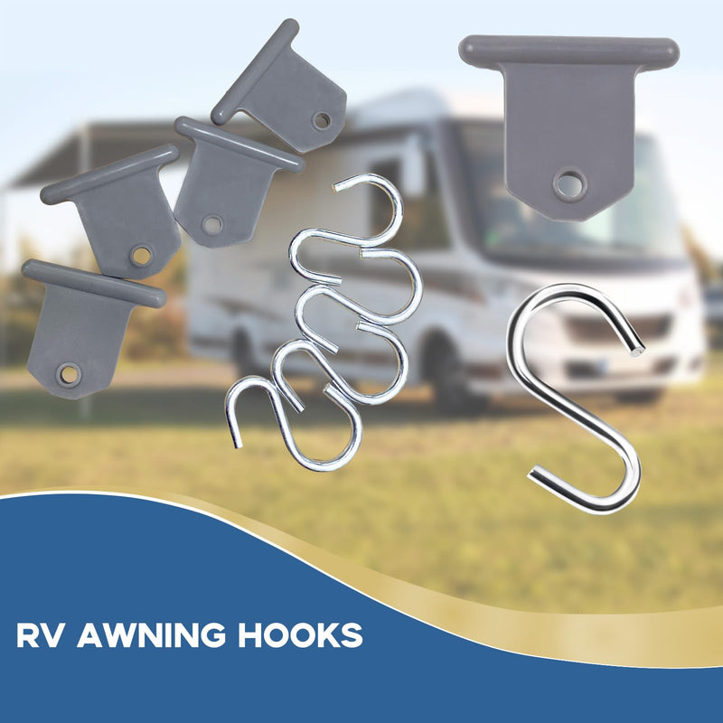 12 Pcs RV Awning Light Holder - Camper Hook Accessory, Plastic and Metal S Shaped Hook, Gray Support Hanger for Camping Tent Indoor Outdoor Decor (12 Pieces) 12