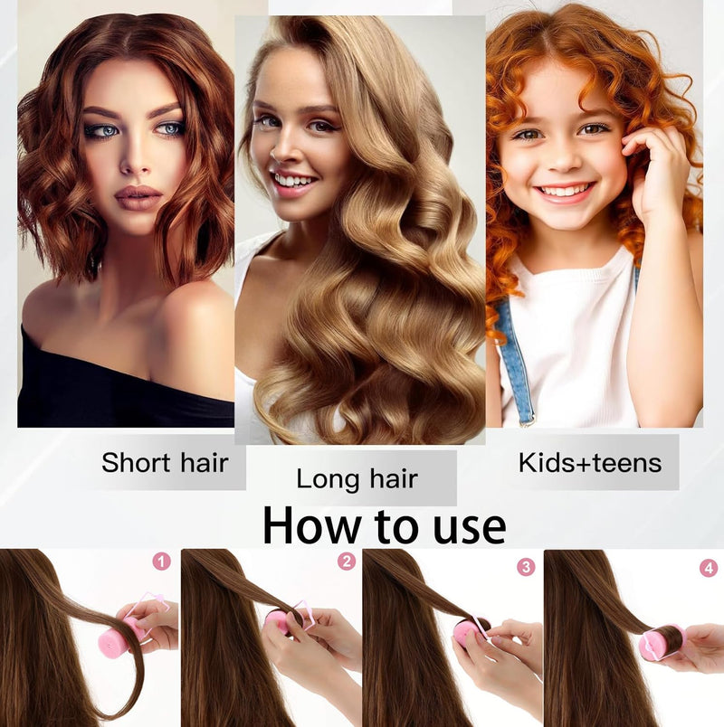 28 Pcs Foam Hair Rollers, Hair Rollers, Foam Hair Curlers, Soft Sponge Hair, Roller Foam Styling Hair, Curler Home DIY Curling Tool, DIY Hair Styling Tool Curling Iron Pink for Women Girls Kids
