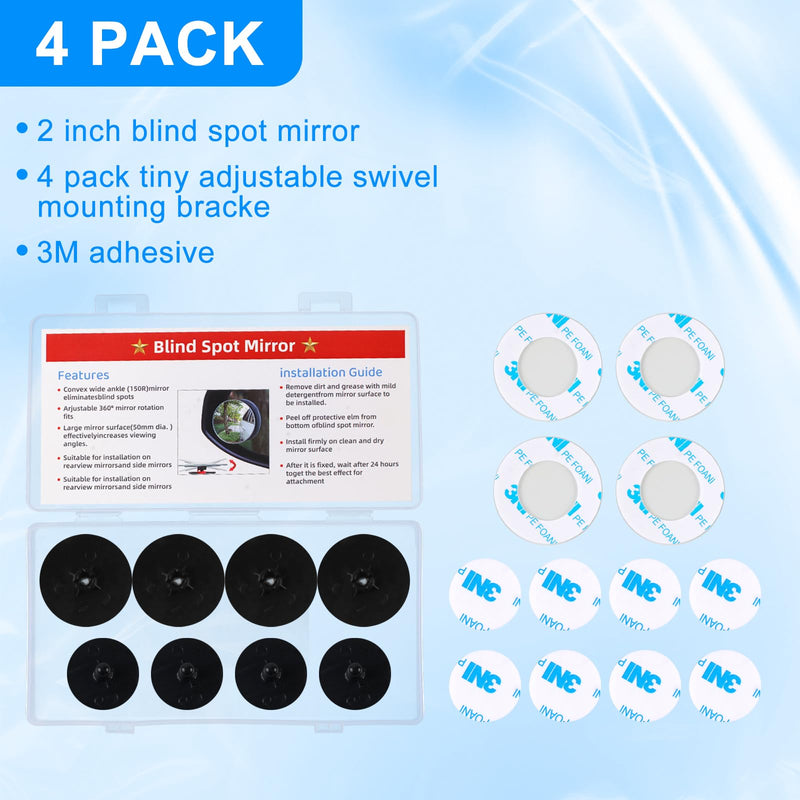 Guirnd 4PCS Blind Spot Mirror, Round HD Glass Side Blindspot, Frameless Convex Mirror Car with Self Adhesive Back for Cars, SUV, Trucks, Universal Vehicles