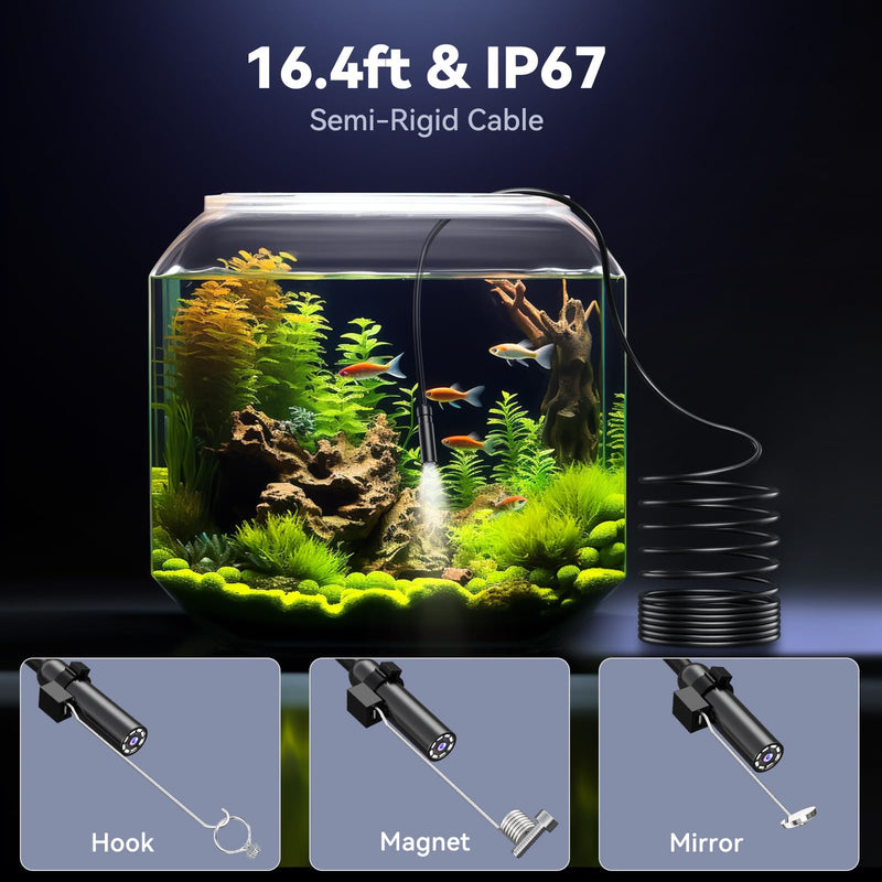 Endoscope Camera with Light, Borescope with 8 Adjustable LED Lights, 4.3" Endoscope with Semi-Rigid Snake Camera, IP67 Waterproof Inspection Borescope, Cool Gadgets for Men