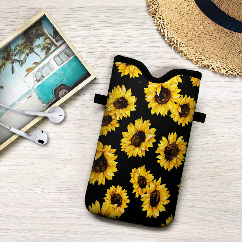 Universal Neoprene Cell Phone Pouch 7.1 X 4 in Mobile Protection Case Bag with Crossbody Strap/Neck Lanyard Sunflower Printed Pattern One Size