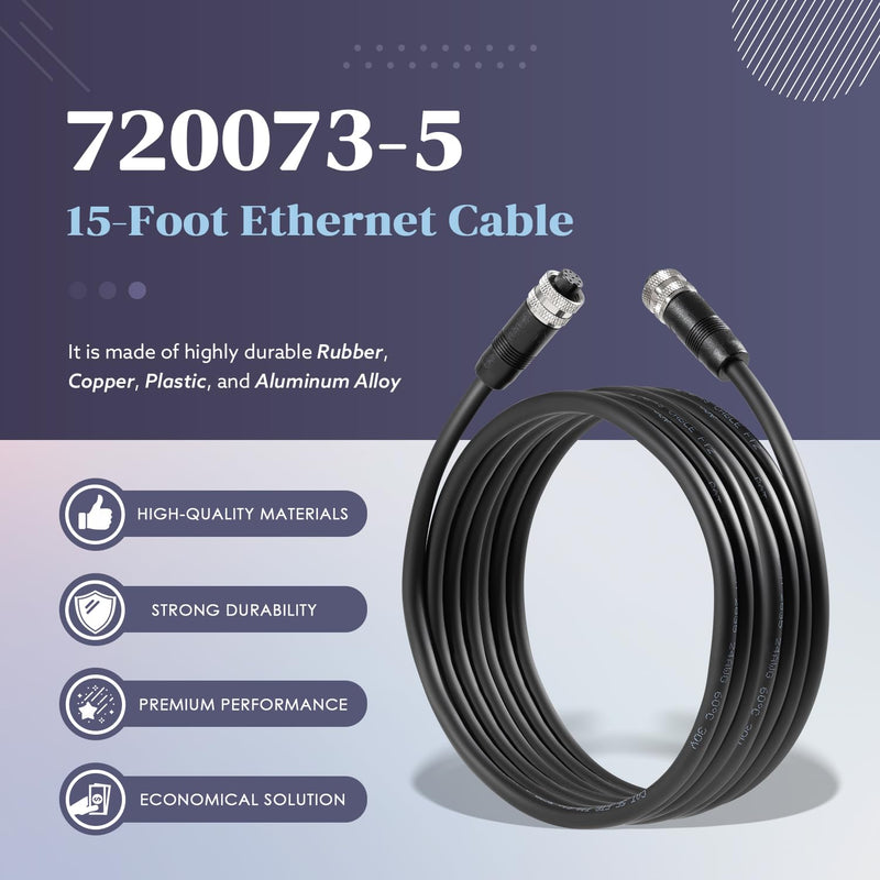 720073-5 Ethernet Cable AS EC 15E, 15-Foot Ethernet Cord, for Humminbird Helix 15 12 10 9 8 7, 1100 900 800 700 Series, for APEX, SOLIX, Onix AS EC 15E 15ft.