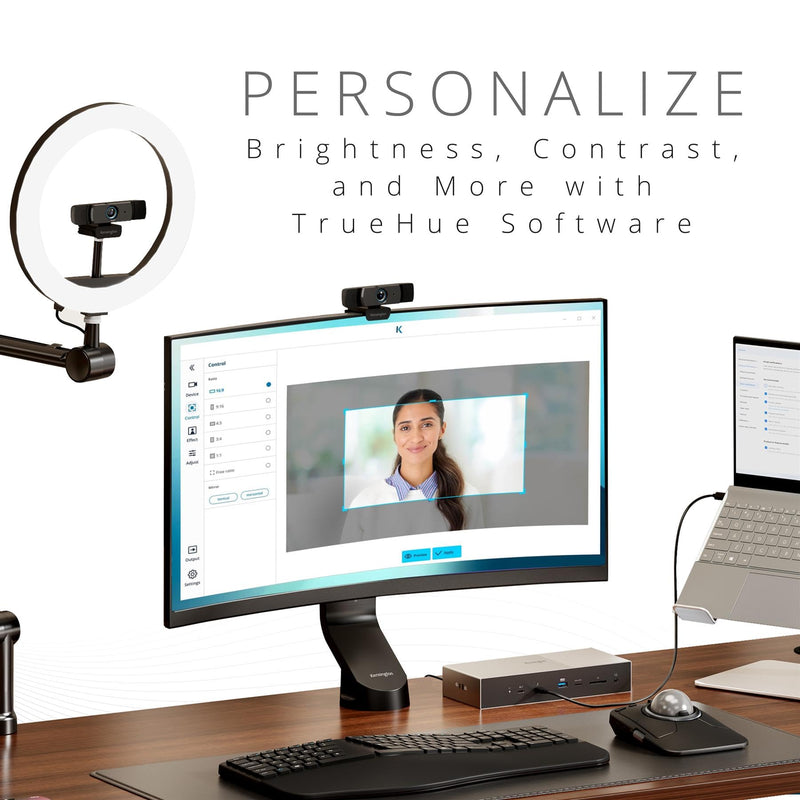 Kensington W1060 EQ 1080p Fixed Focus Webcam with Stereo Microphones, Auto Light Correction, USB Plug‑and‑Play for PC & Mac (K81171WW)