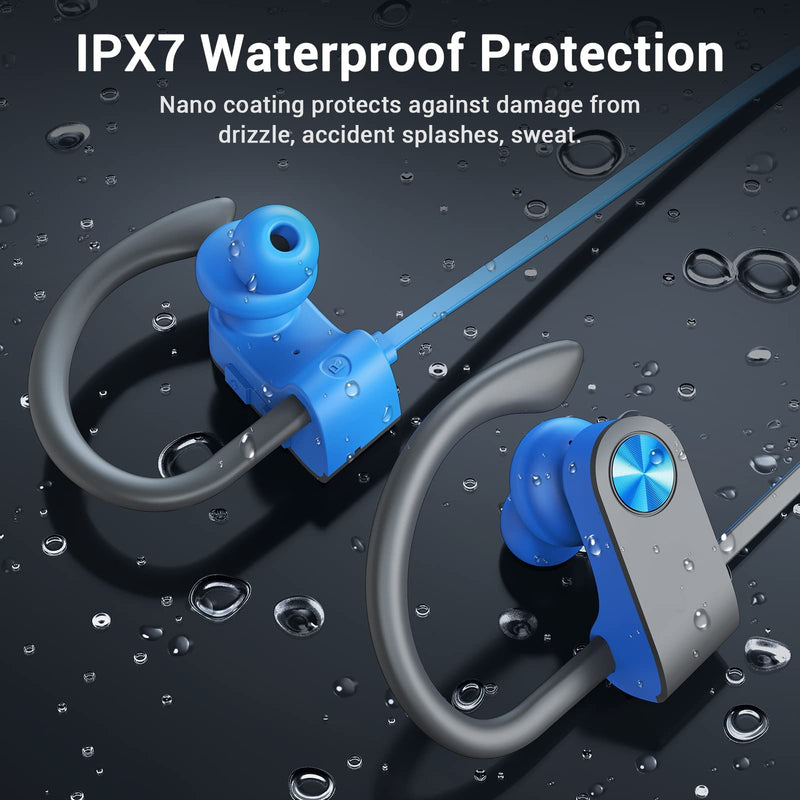 Bluetooth 5.3 Headphones, Wireless Sports In-Ear Earbuds IPX7 Waterproof | 16 Hours Playtime, Sweatproof Stereo Earphones with MIC, Noise Cancelling Headsets for Gym Running Workout, Clear Sound Blue