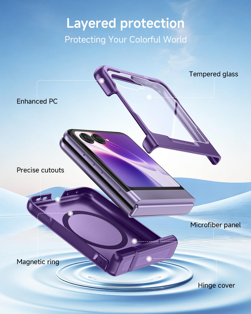 Kaiiecal Magnetic for Motorola Razr 2026/2025/2024 Case with Screen Protector [Fit for Magsafe] [Hidden Kickstand] [Hinge Protection] Durable Silicone Matte Protective Cover for Razr 70/60/50, Purple Phantom Purple