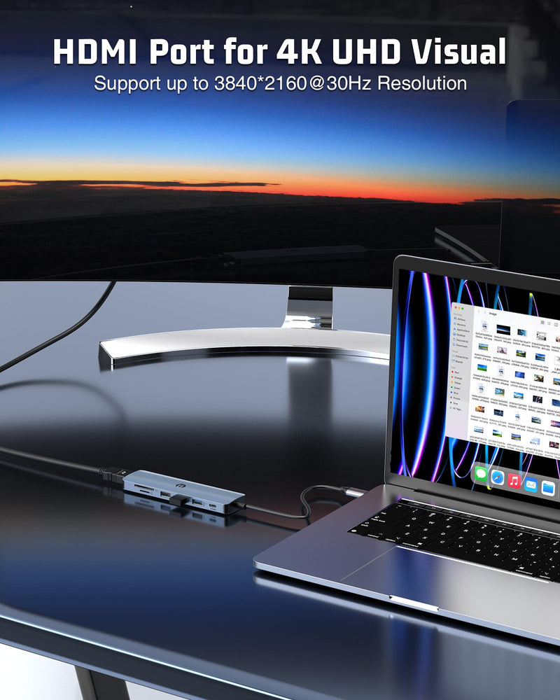USB C Hub, oditton 7 in 1 USB Adapter Featuring 4K HDMI, 100W PD, USB 3.0 Ports, 2 x USB 2.0 Ports, SD/TF Card Reader Compatible with iMac, Surface, XPS, Thinkpad, Galaxy and More