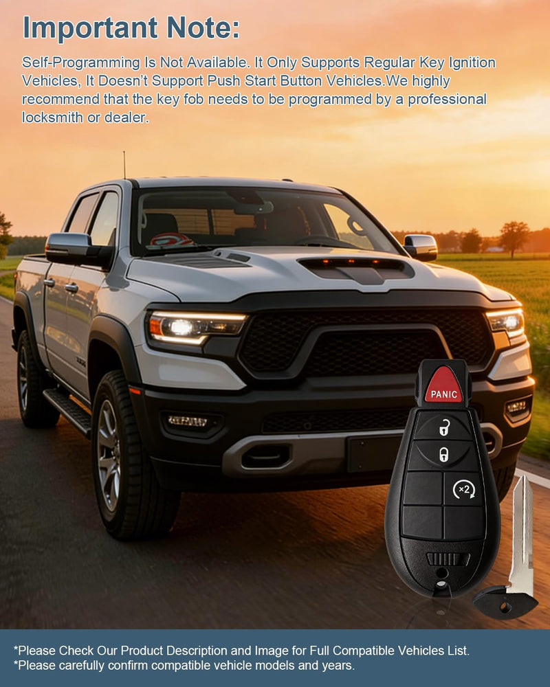 Key Fob Replacement for 2013-2021 Dodge Ram 1500/2013-2018 Dodge Ram 2500 3500 4500 5500, Keyless Entry Remote Control,FCCID GQ4-53T,4-Button Remote (Set of 2)