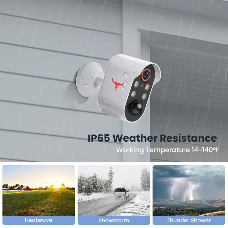 1080p Wireless Security Camera with AI Human Detection, Night Vision, 2-Way Talk, Cloud Storage, Rechargeable Battery Included, Battery Camera for Home Security, 2.4G WiFi 4 Spotlights